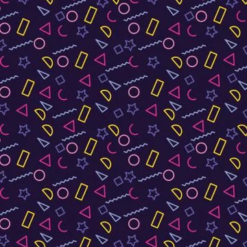Memphis abstract geometric seamless pattern with circle and triangle stars 스톡 일러스트