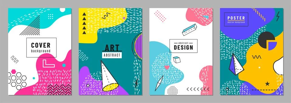 Memphis abstract pattern background with flat splash shape and geometric figures Illustrazione stock