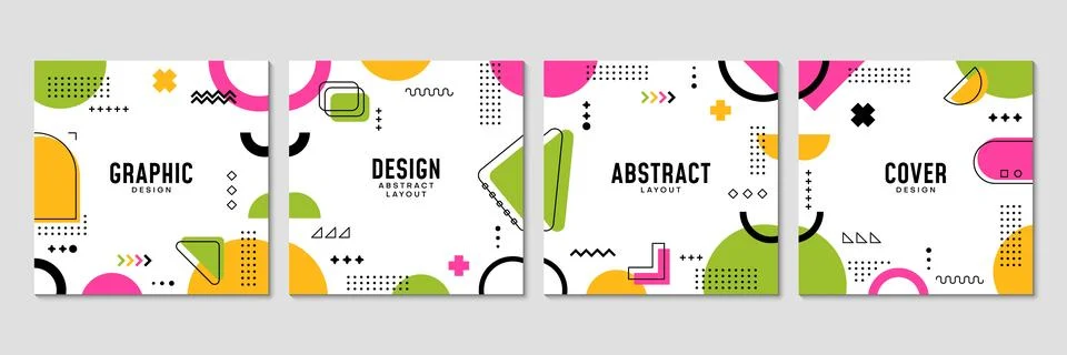 Memphis abstract pattern square cover layouts set Stock Illustration