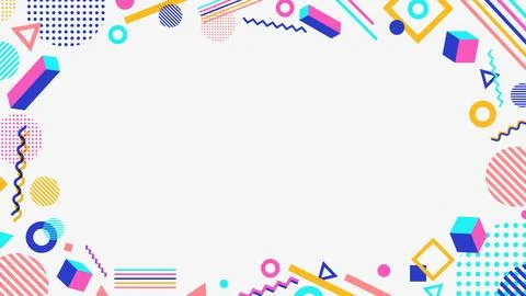 Memphis background with geometric frame and 3d cubes on white backdrop vibr.. イラスト素材