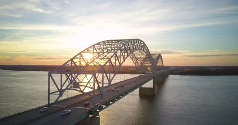 Memphis Bridge Drone Sunset Stockbeeldmateriaal 151362990