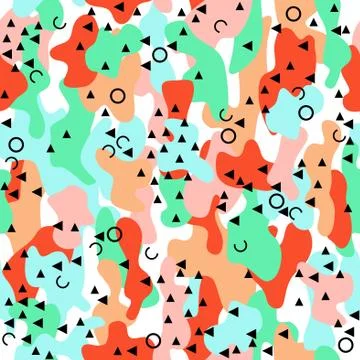 Memphis camouflage seamless pattern in a brown, white, green and orange colors Stock Illustration