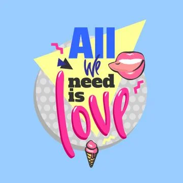 Memphis card with geometric elements and retro illustrations. Set of vector b Illustrazione stock