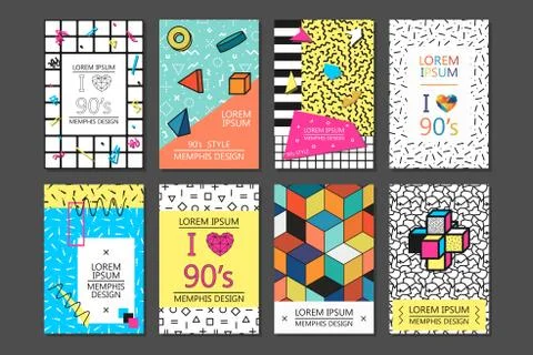 Memphis cards with geometric elements. Illustrazione stock