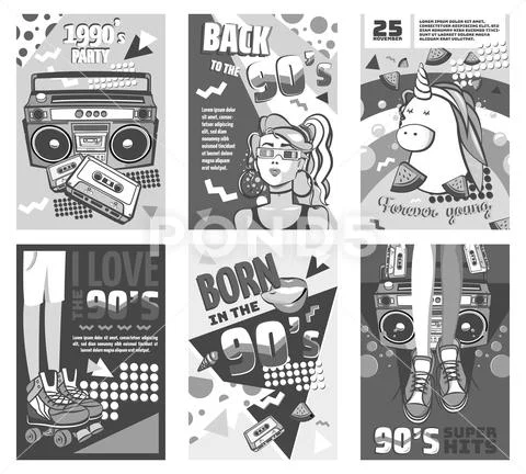 Memphis cards retro illustrations. banners in 90s style. graphic and printed Stock Illustration