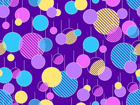 Memphis Christmas balls seamless pattern in style 80s. Xmas festive backgroun Stock Illustration