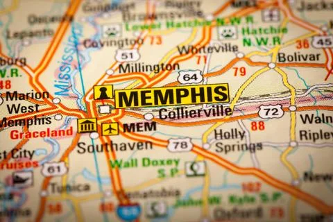 Memphis city on a road map Stock Photos