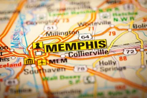 Memphis city on a road map Stock Photos