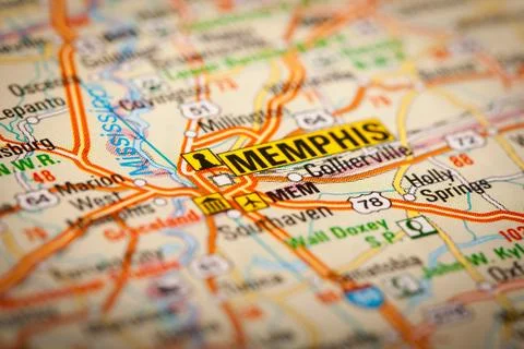 Memphis city on a road map Stock Photos