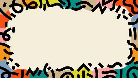 Memphis Colorful Border Background Abstract Doodle Frame Geometric Design.V.. Stock Illustration