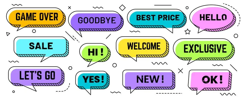 Memphis colorful comic speech bubbles set イラスト素材