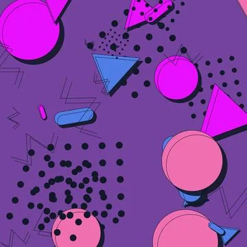 Memphis Design Abstract Pattern with Pink and Blue Geometric Shapes on Vibr.. Stock Illustration