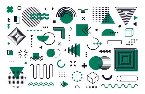 Memphis design elements. Abstract geometric line shapes, modern geometry set Stock Illustration