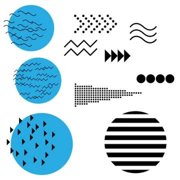 Memphis design elements. Retro funky graphic, 90s trends designs and vintage  Illustrazione stock