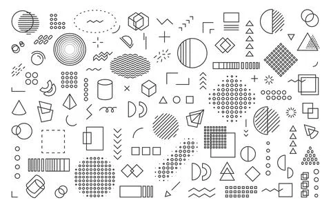 Memphis element geometry shape black line big set Stock Illustration