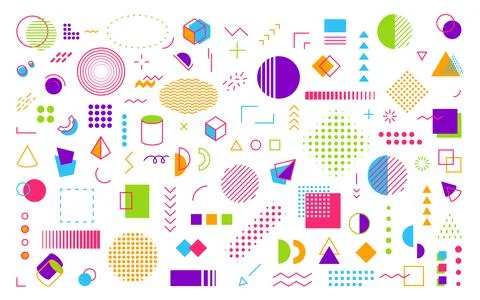Memphis element retro geometric shape flat set Stock Illustration