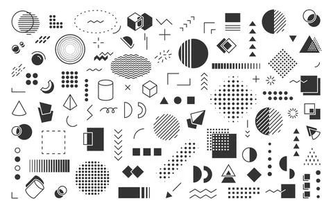 Memphis element retro geometric shape glyph set Stock Illustration