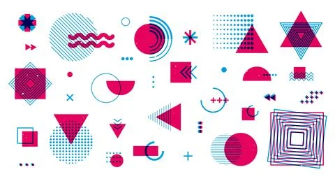 Memphis elements risograph effect. Abstract geometric shapes, modern hipster Stock Illustration