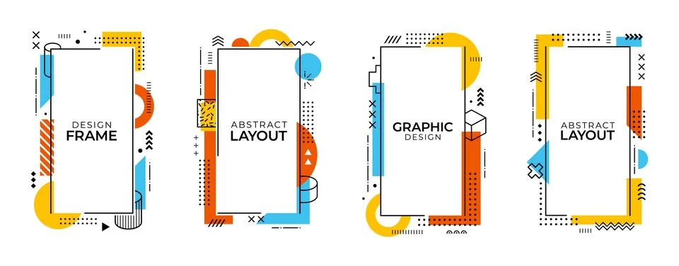 Memphis frame borders, vector vertical templates Illustrazione stock