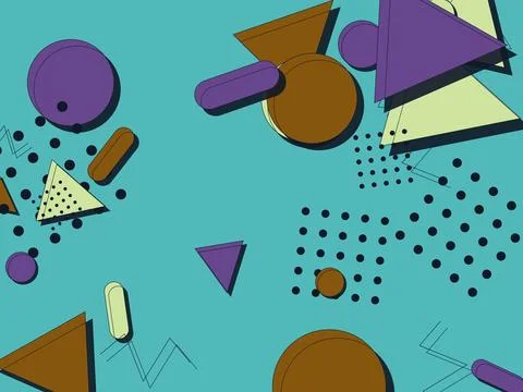 Memphis Geometric Abstract Background with Teal, Purple, and Brown Shapes Stockillustratie