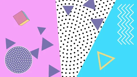 Memphis geometric pattern with triangles, cubes and zigzag Stock Footage 168782447