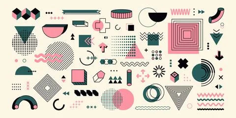 Memphis geometric retro elements. Abstract geometry shapes 80s 90s minimal Stock Illustration