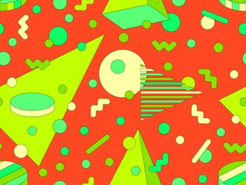 Memphis geometric seamless pattern with 3D shapes in 80s and 90s style. Iso.. Stock Illustration