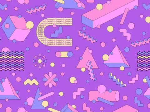 Memphis geometric seamless pattern with 3D shapes in 80s and 90s style. Iso.. Stock Illustration