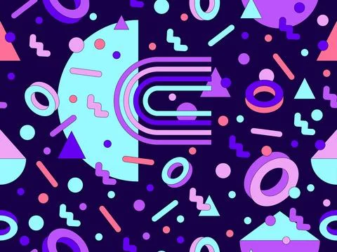 Memphis geometric seamless pattern with 3D shapes in 80s and 90s style. Iso.. Stock Illustration