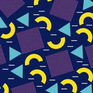 Memphis geometric seamless pattern repeating square half circle figure in blue Stock Illustration