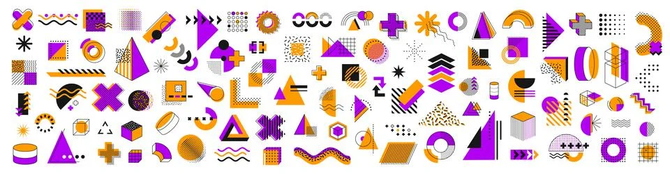 Memphis geometric shapes and elements vector set イラスト素材