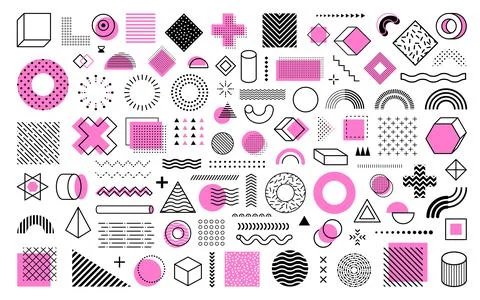 Memphis geometric shapes and patterns elements set Illustrazione stock