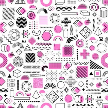 Memphis geometric shapes pattern, background Stock Illustration