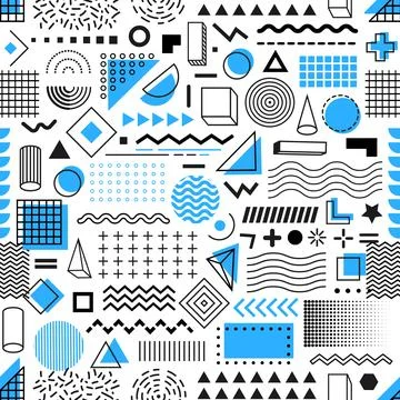 Memphis geometric shapes seamless pattern lines Illustrazione stock