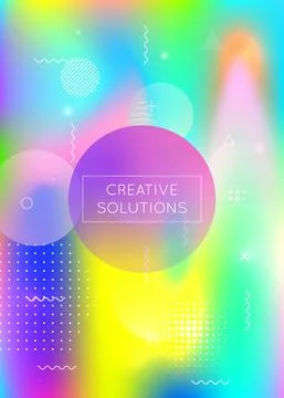 Memphis gradient background with liquid shapes. Dynamic holograp 스톡 일러스트