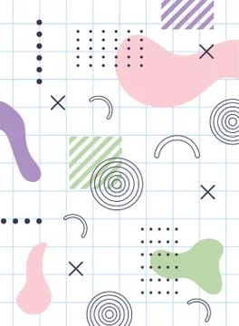 Memphis liquid shape with geometric 80s 90s style abstract grid background Stock Illustration