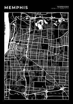 Memphis Map Wall Art Frame, Cartography Map Print, City Layout Map Stock Illustration