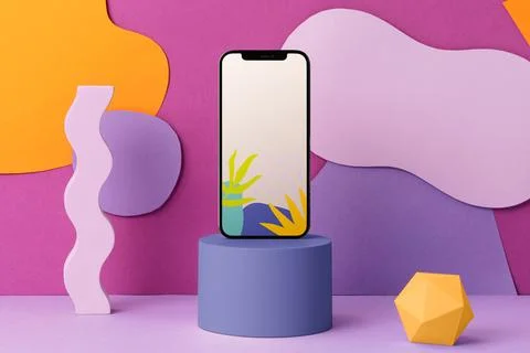 Memphis mobile screen, digital device with design space Stock Photos