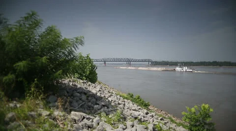Memphis Old Bridge + Freight Ship Video stock 27196925