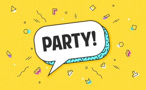 Memphis party speech bubble, celebration message Stock Illustration