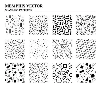 Memphis patterns. Abstract fun geometric doodles. 90s or 80s hipster graphic. Stock Illustration