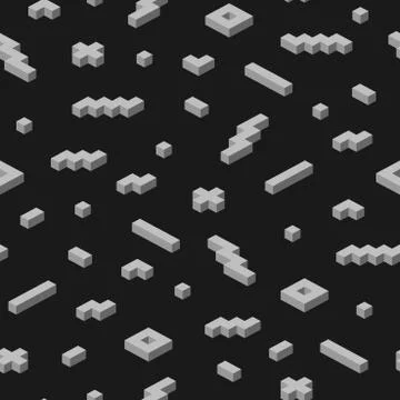 Memphis seamless pattern with 3d geometric shapes. Stock Illustration