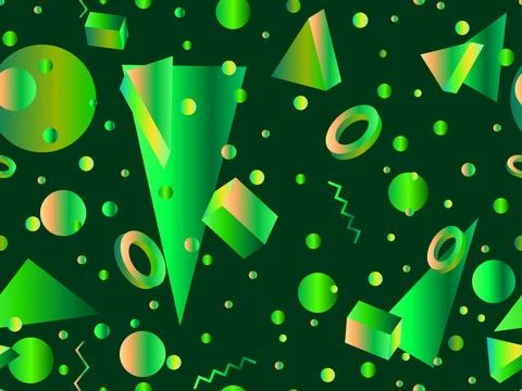 Memphis seamless pattern with 3d geometric shapes with gradient. Colorful i.. Stockillustratie