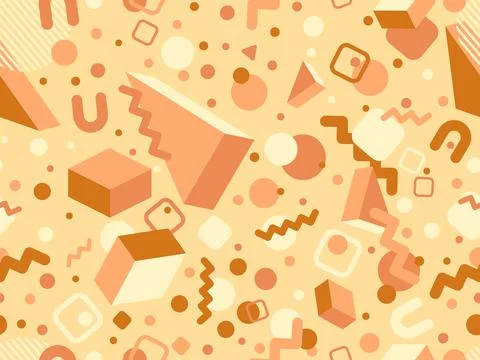 Memphis seamless pattern with 3d geometric shapes in 80s style. Colorful ge.. Illustrazione stock