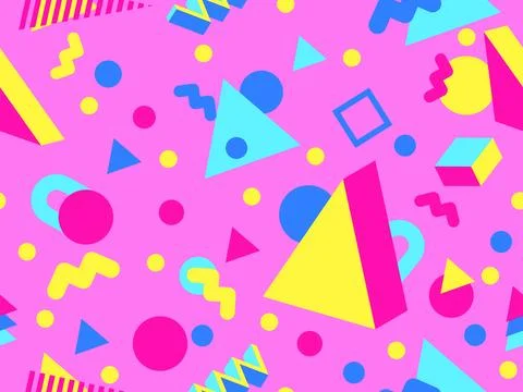 Memphis seamless pattern with 3d geometric shapes in 80s style. Colorful ge.. Illustrazione stock