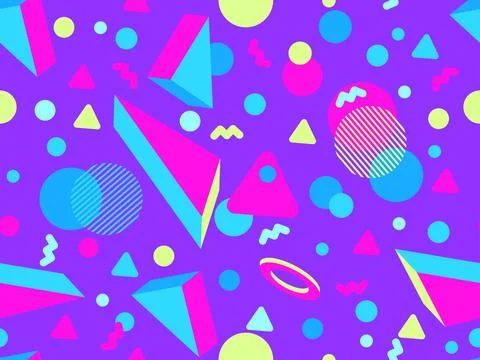 Memphis seamless pattern with 3d geometric shapes in 80s style. Colorful ge.. Stock Illustration