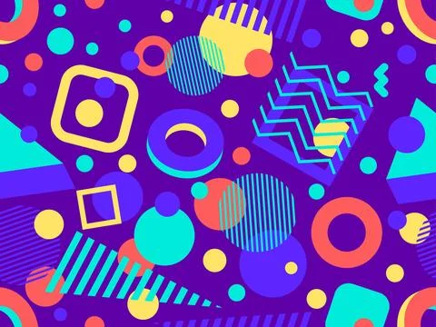 Memphis seamless pattern with 3d geometric shapes in 80s style. Colorful ge.. Stock Illustration