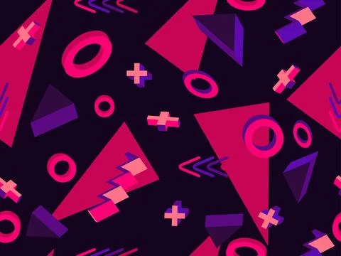 Memphis seamless pattern with 3d shapes in 80s memphis style. Isometric geo.. Illustrazione stock