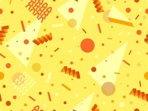 Memphis seamless pattern with 3d shapes in 80s memphis style. Isometric geo.. Stock Illustration
