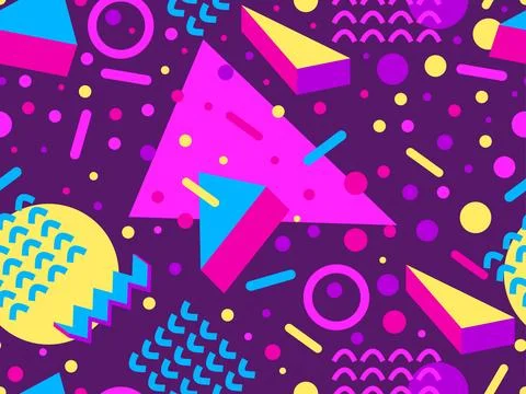 Memphis seamless pattern with 3d shapes in 80s memphis style. Isometric geo.. Stock Illustration